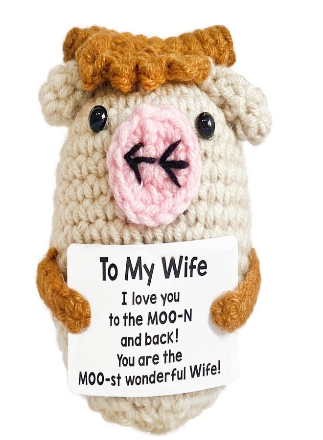 WUXTANGZ Emotional Support Cow, Mini Funny Positive Crochet Animal Decoration, Cute Birthday Anniversary Gifts for Wife Women Family - Image 1